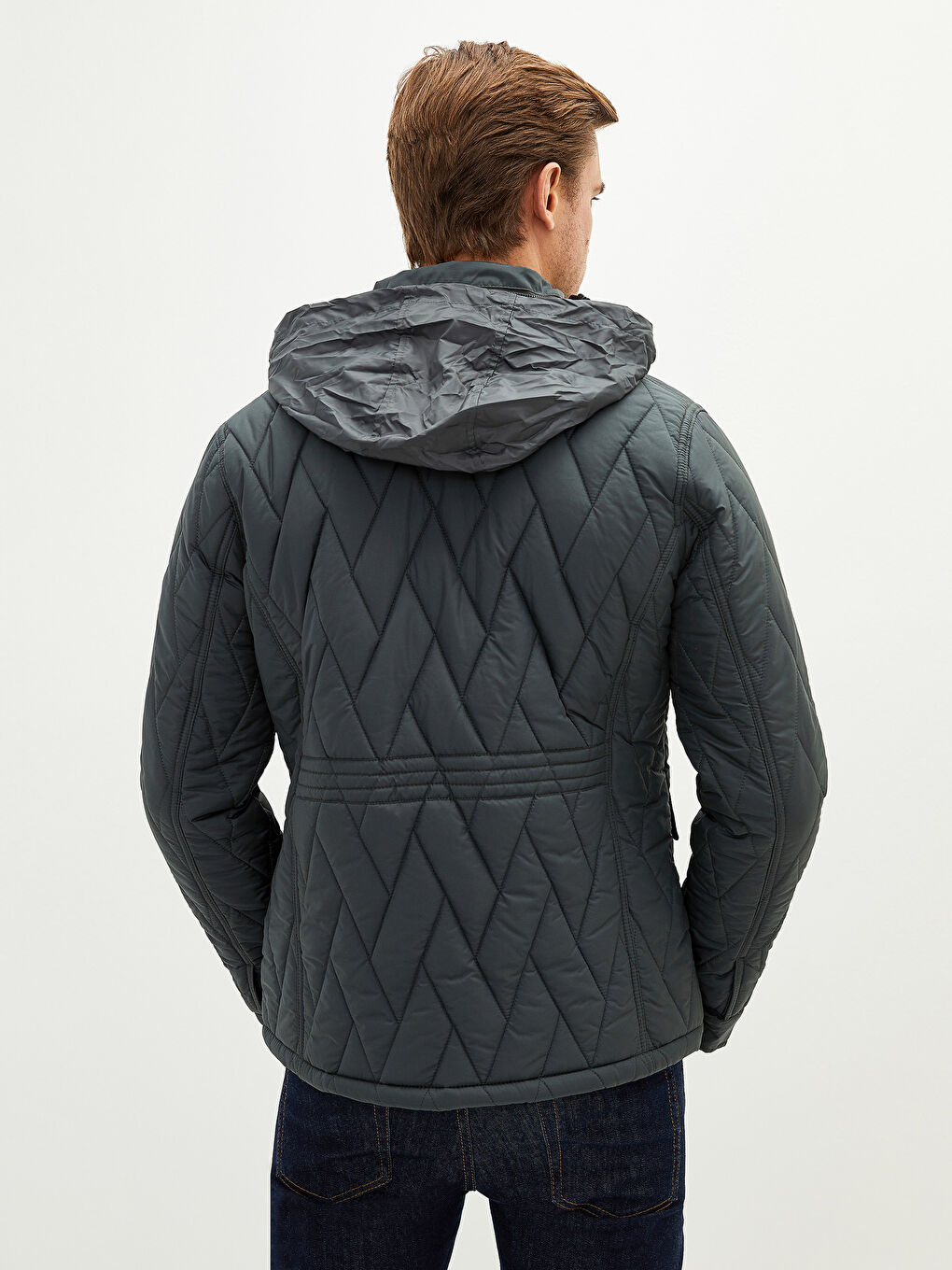 Haki Standart Kalıp Dik Yaka Erkek Mont-4