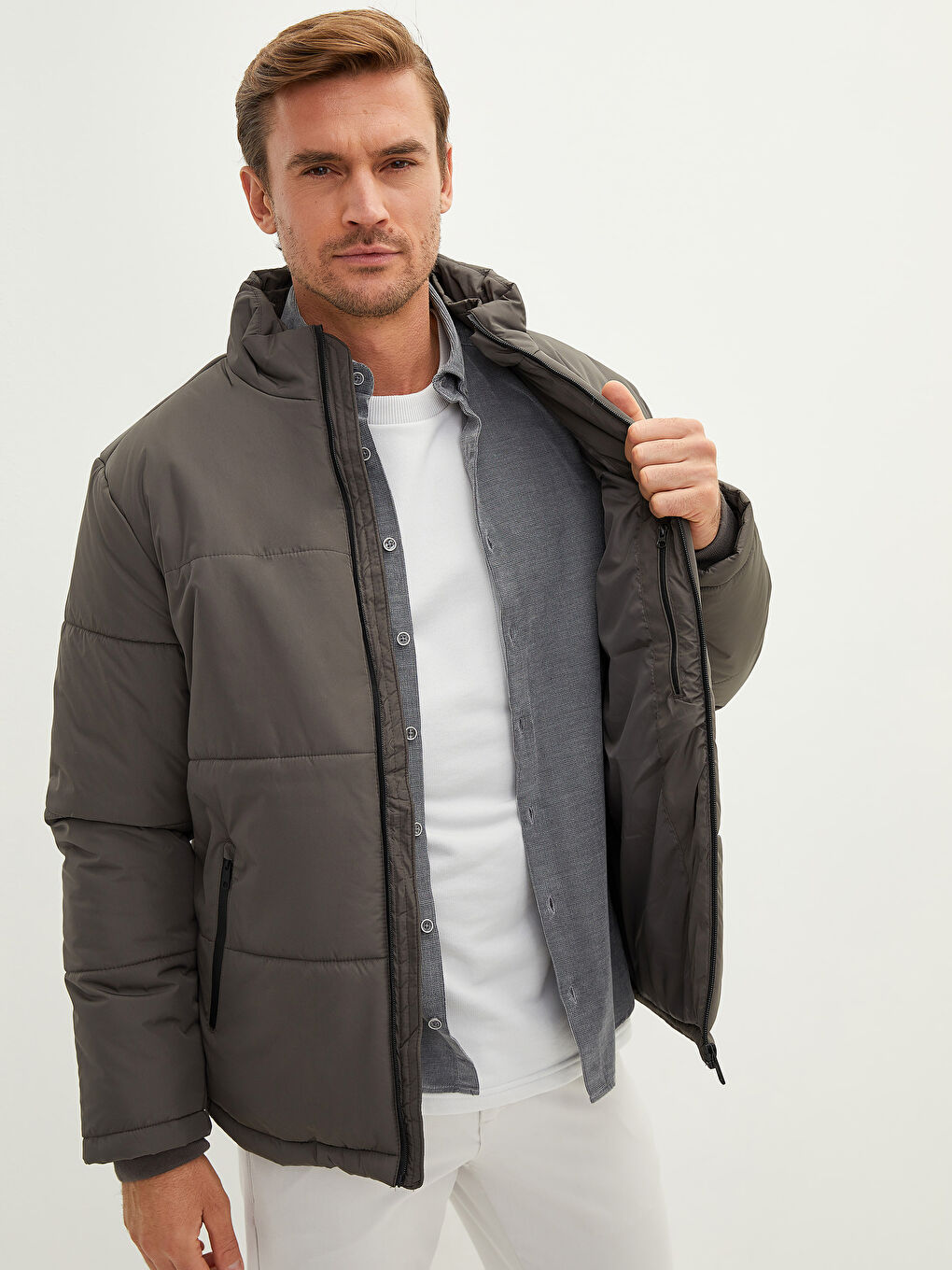 Standard Fit Funnel Neck Men's Coat-2