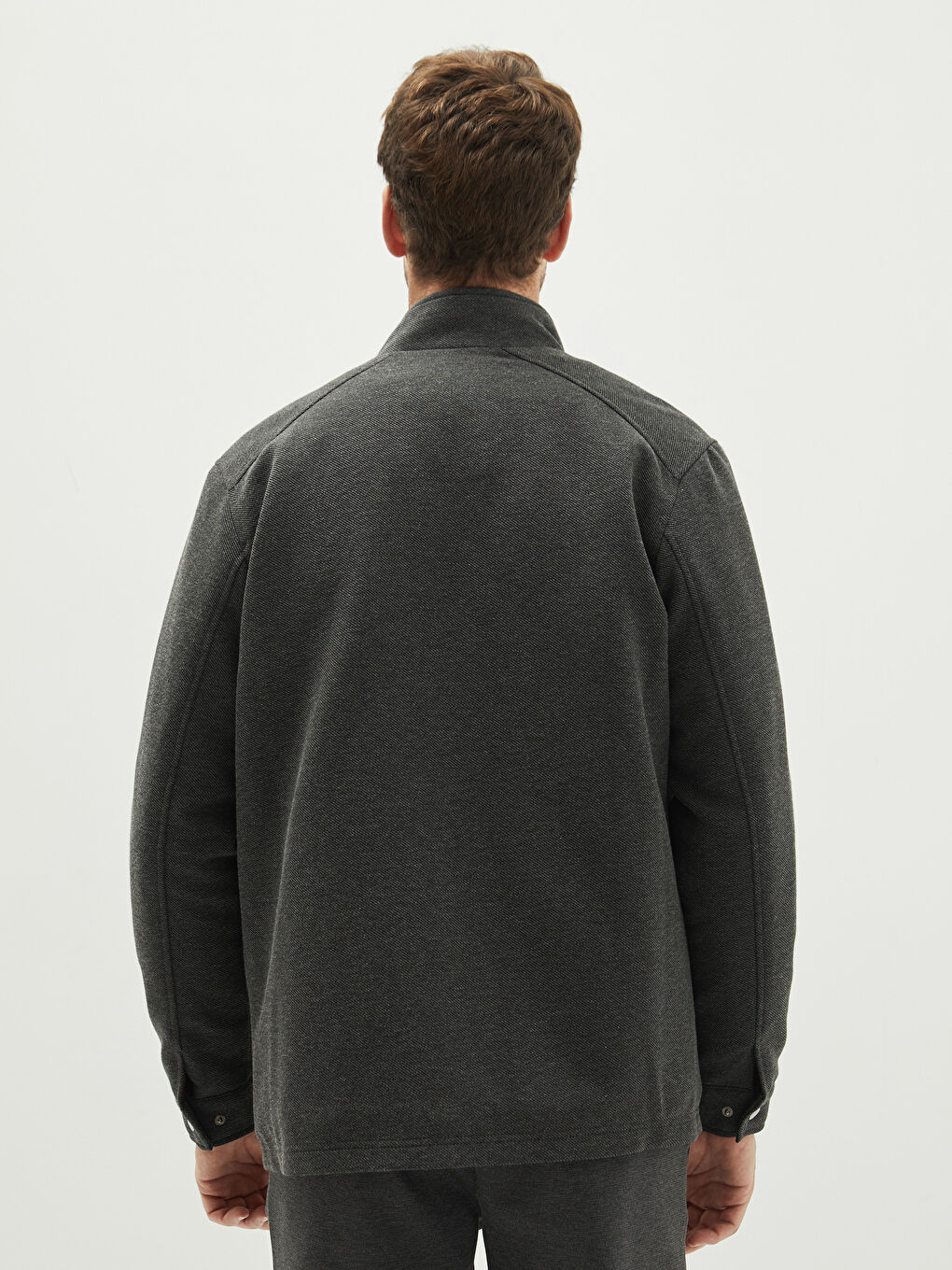 Gri Standart Kalıp Dik Yaka Erkek Mont-4