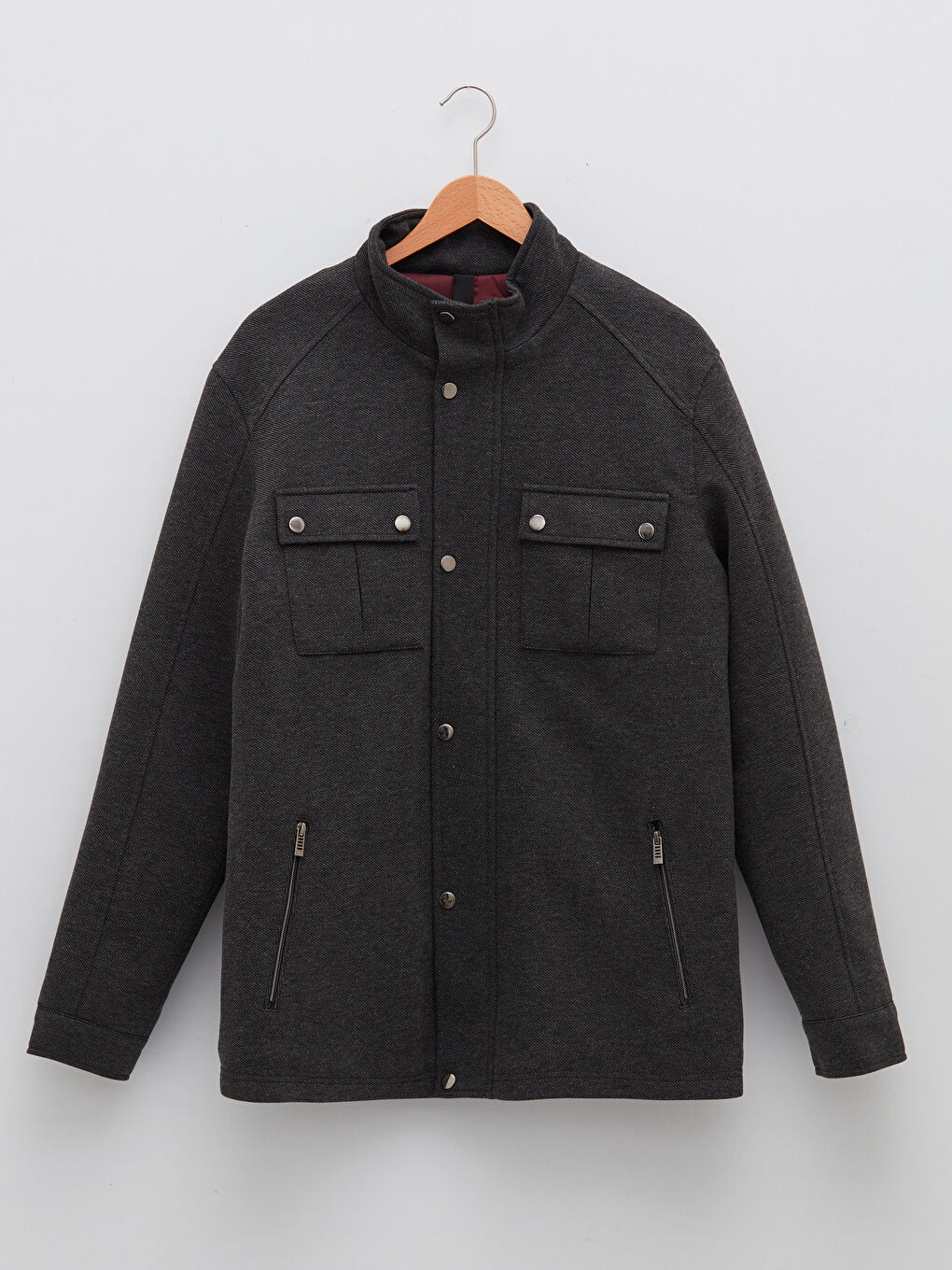 Gri Standart Kalıp Dik Yaka Erkek Mont-5