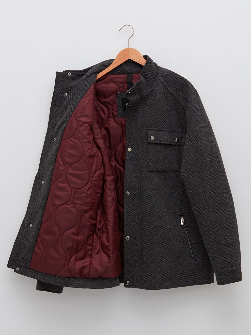 Gri Standart Kalıp Dik Yaka Erkek Mont-7