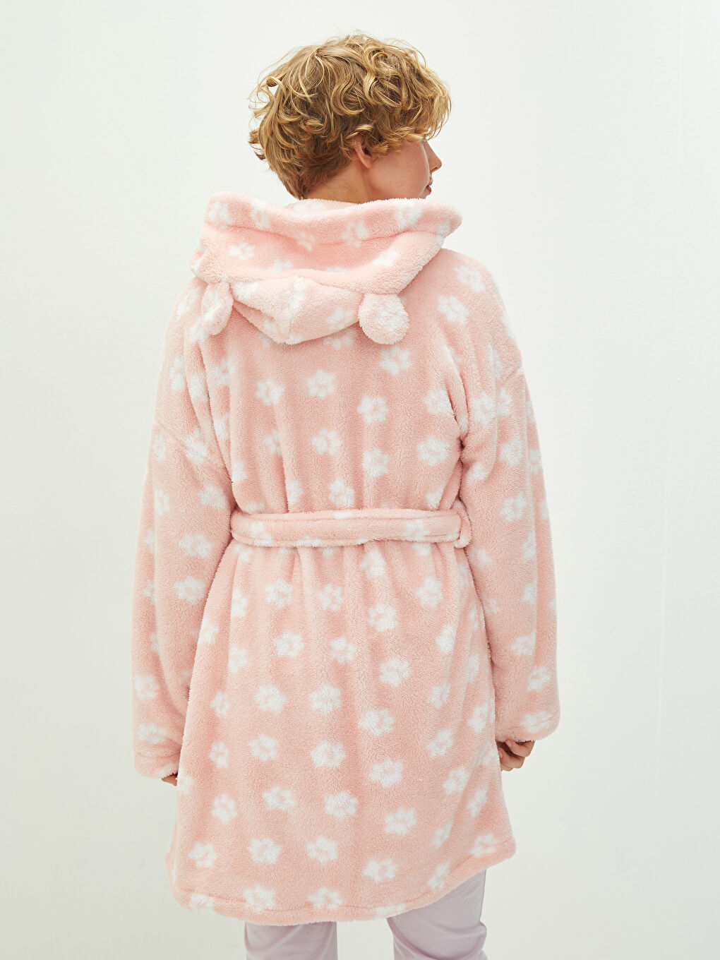Hooded Collar Printed Long Sleeve Plush Women's Dressing Gown-4