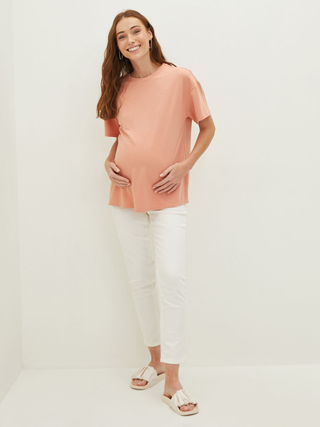 Crew Neck Plain Short Sleeve Maternity T-Shirt-7