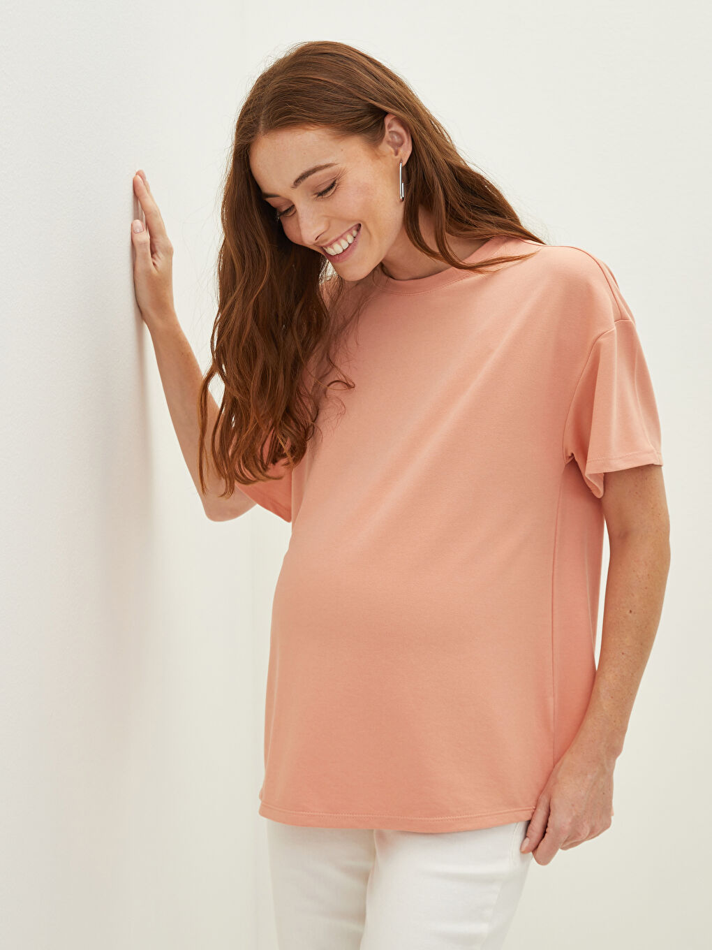 Crew Neck Plain Short Sleeve Maternity T-Shirt-1