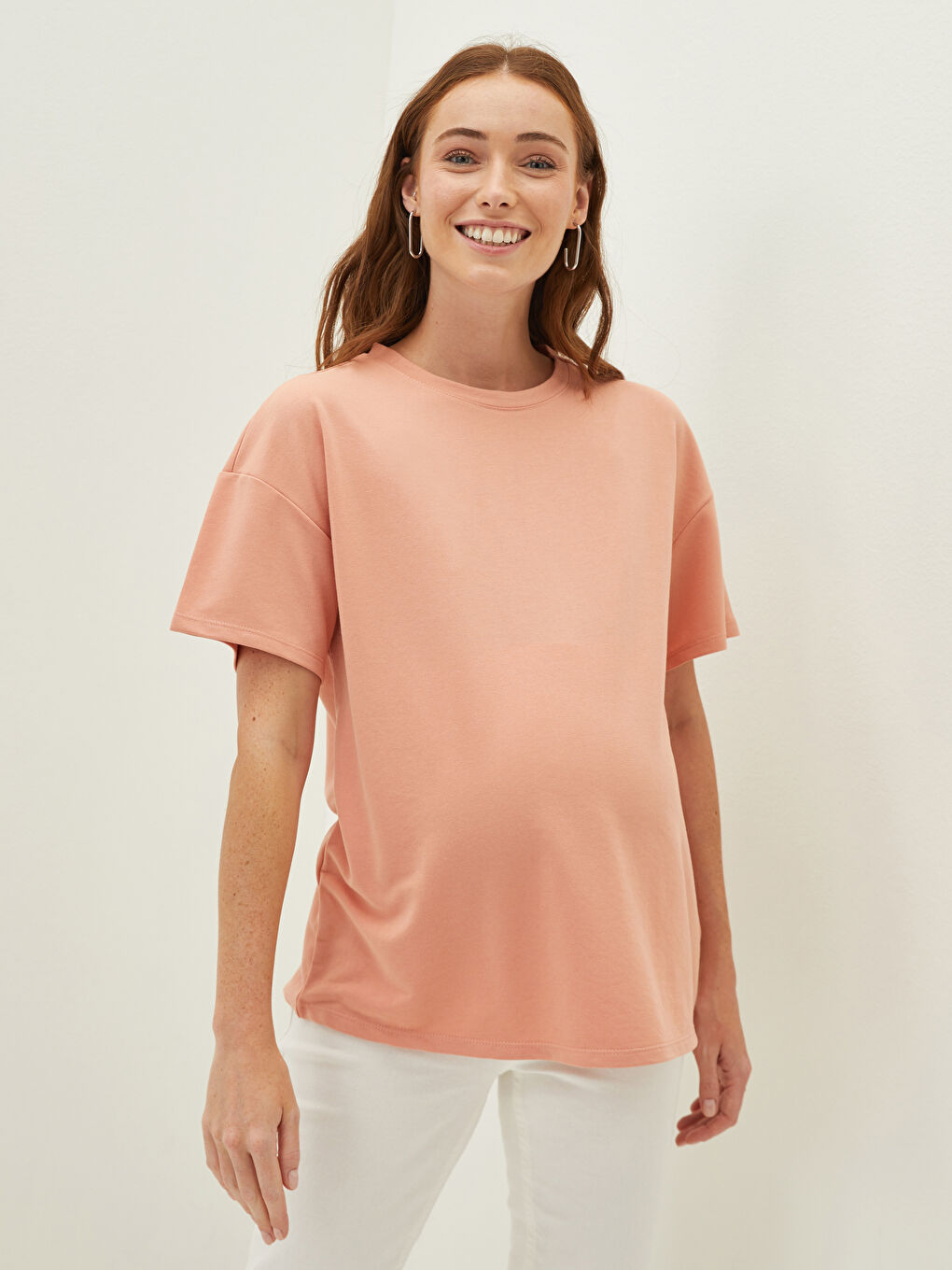 Crew Neck Plain Short Sleeve Maternity T-Shirt-3