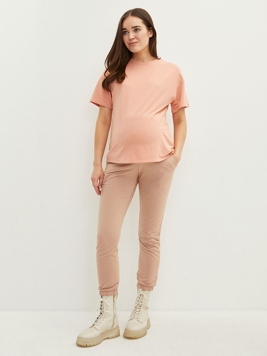 Crew Neck Plain Short Sleeve Maternity T-Shirt-4