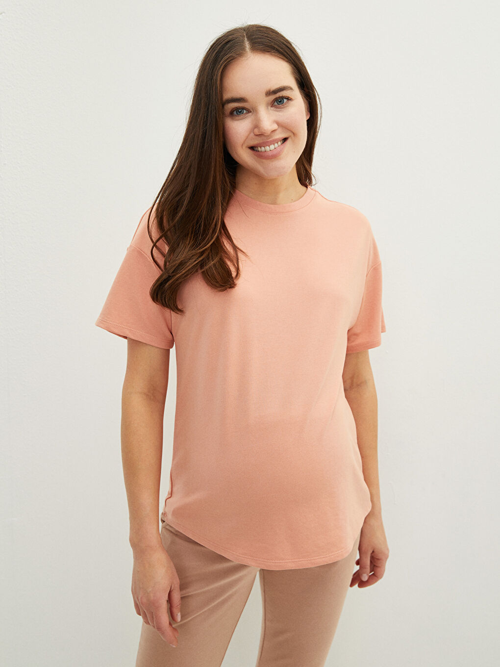 Crew Neck Plain Short Sleeve Maternity T-Shirt