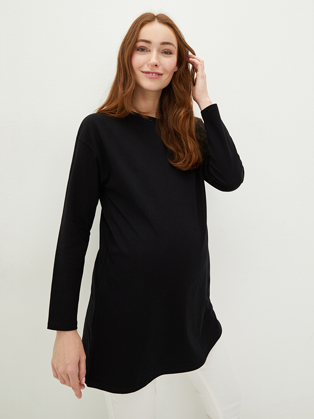 Crew Neck Straight Long Sleeve A-Line Maternity Tunic-1