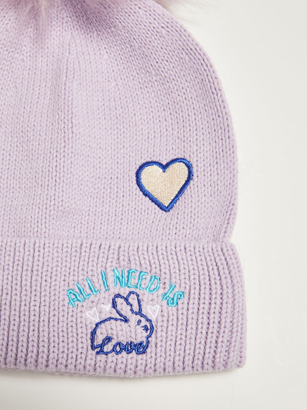 Mor Kız Çocuk Ponponlu Nakış Detaylı Triko Bere-2