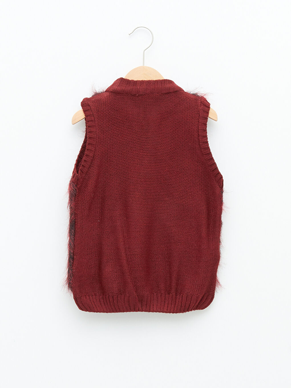 Kırmızı Bisiklet Yaka Pelüş Aplike Detaylı Kız Çocuk Fermuarlı Triko Yelek-1