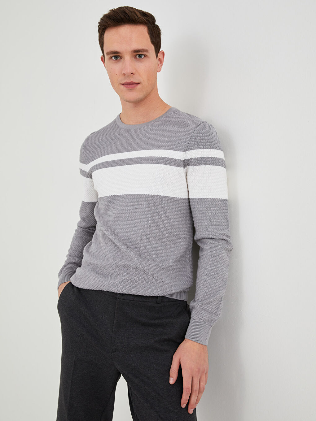 Rundhalsausschnitt Langarm Farbblock Herren Strickpullover