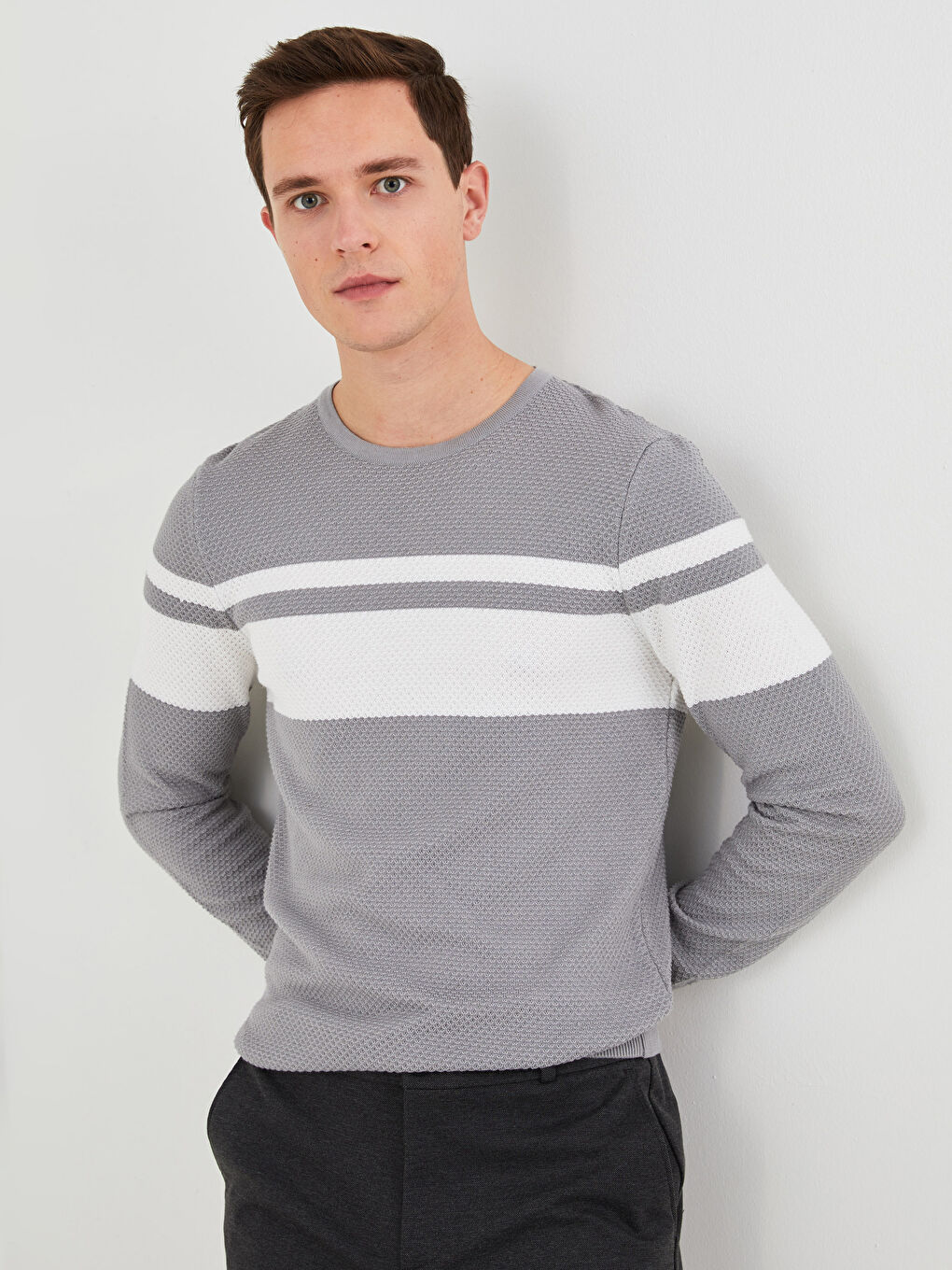 Rundhalsausschnitt Langarm Farbblock Herren Strickpullover-1
