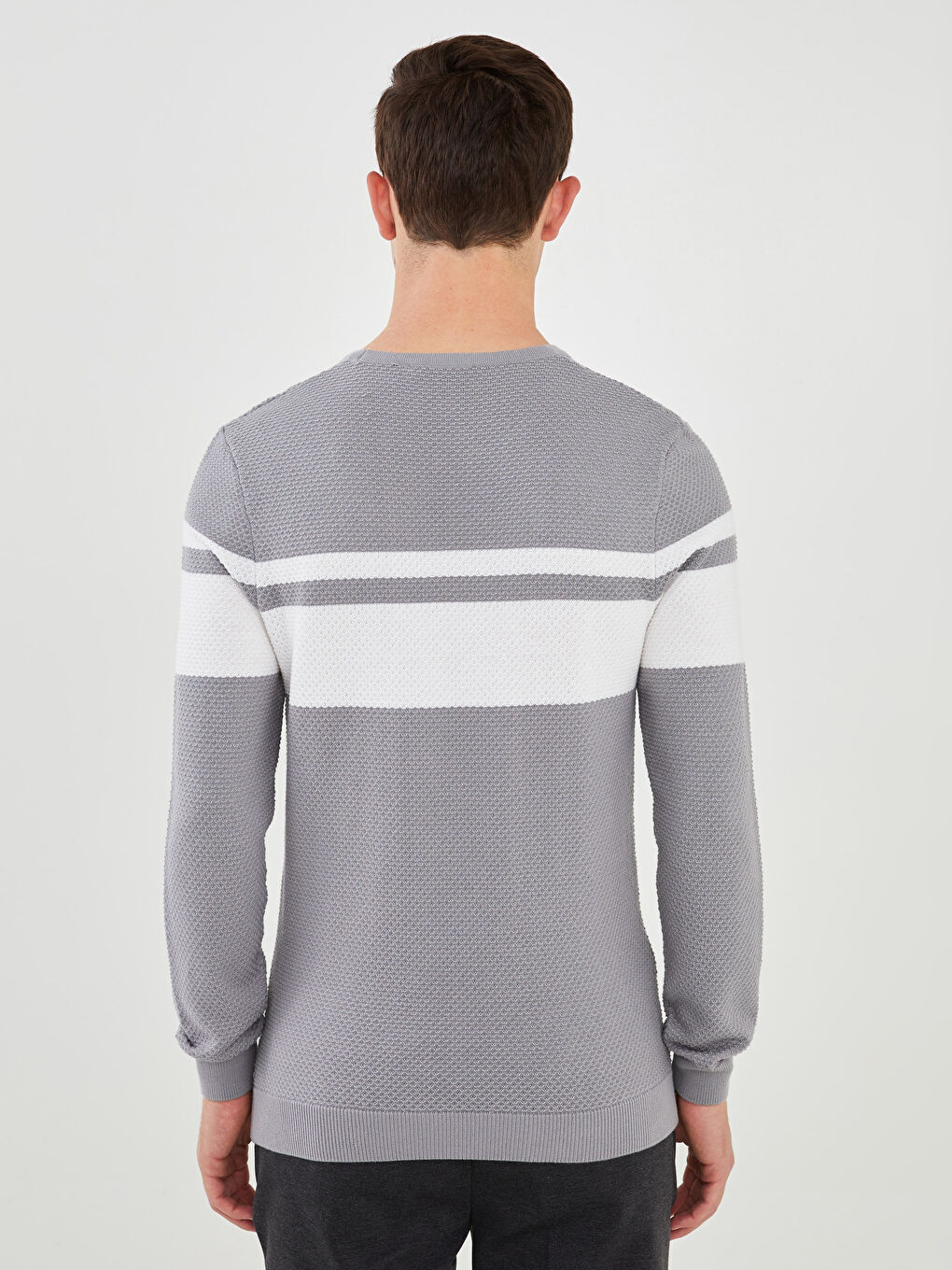 Rundhalsausschnitt Langarm Farbblock Herren Strickpullover-4