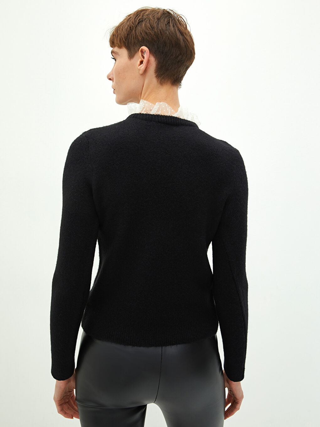 LCW Vision Crew Neck Tulle Detailed Long Sleeve Women's Knitwear Sweater