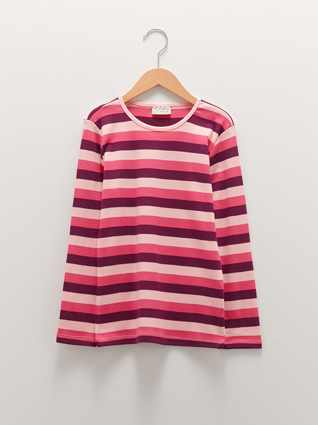 Crew Neck Striped Long Sleeve Cotton Girl T-shirt