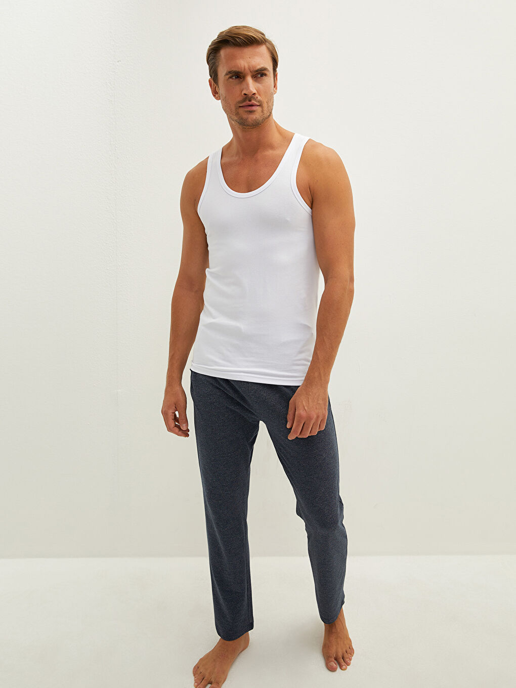 Crew Neck Basic Cotton Male Athlete in 2 Pieces-4