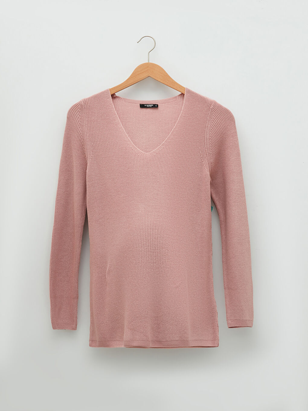 Свитер из трикотажа для беременных с V-образным вырезом, однотонный, с длинным рукавом-5