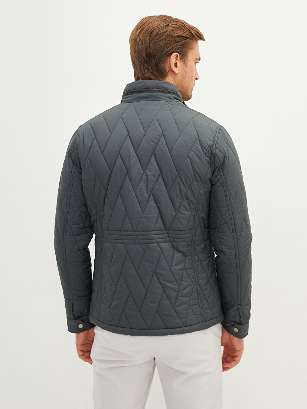 Haki Standart Kalıp Dik Yaka Erkek Şişme Mont-4