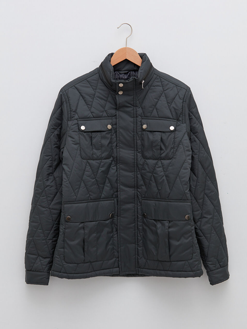 Haki Standart Kalıp Dik Yaka Erkek Şişme Mont-5