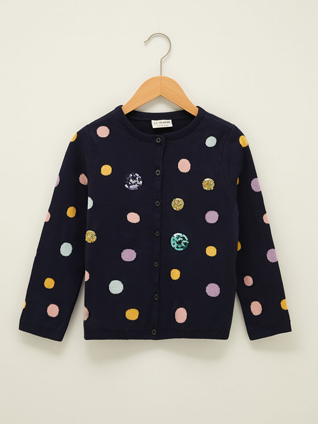 Crew Neck Polka Dot Long Sleeve Girls' Thin Knitwear Cardigan