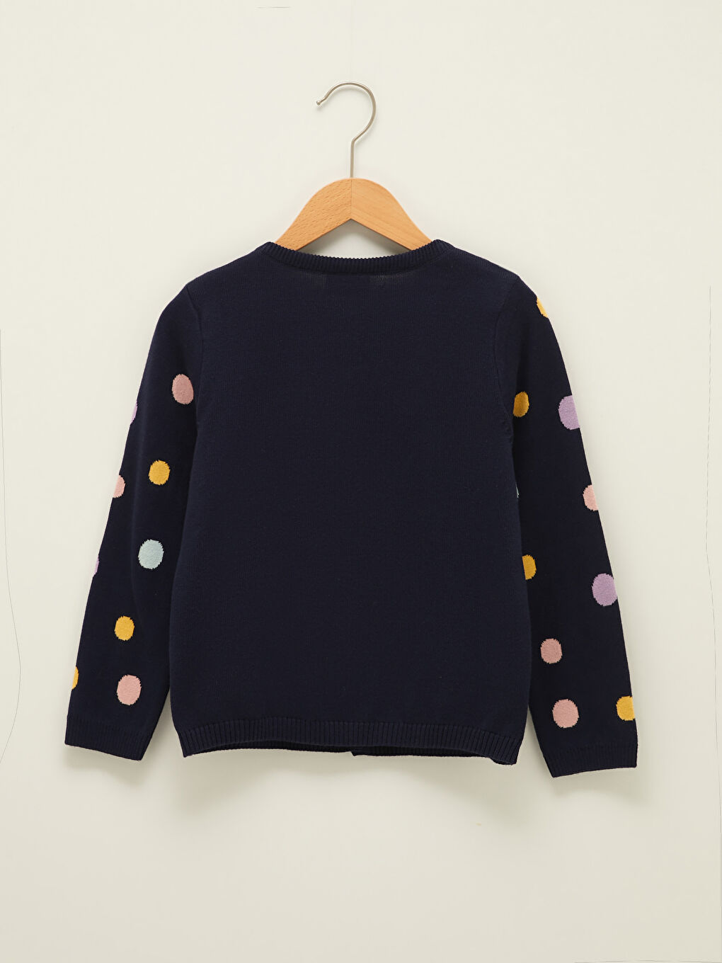 Crew Neck Polka Dot Long Sleeve Girls' Thin Knitwear Cardigan-1
