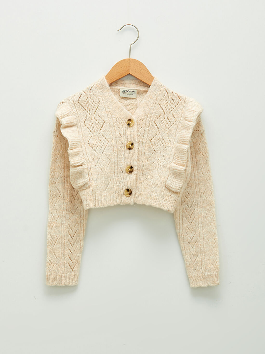 Cardigan Fille En Tricot À Manches Longues Et Motif Ton Sur Ton À Col En V