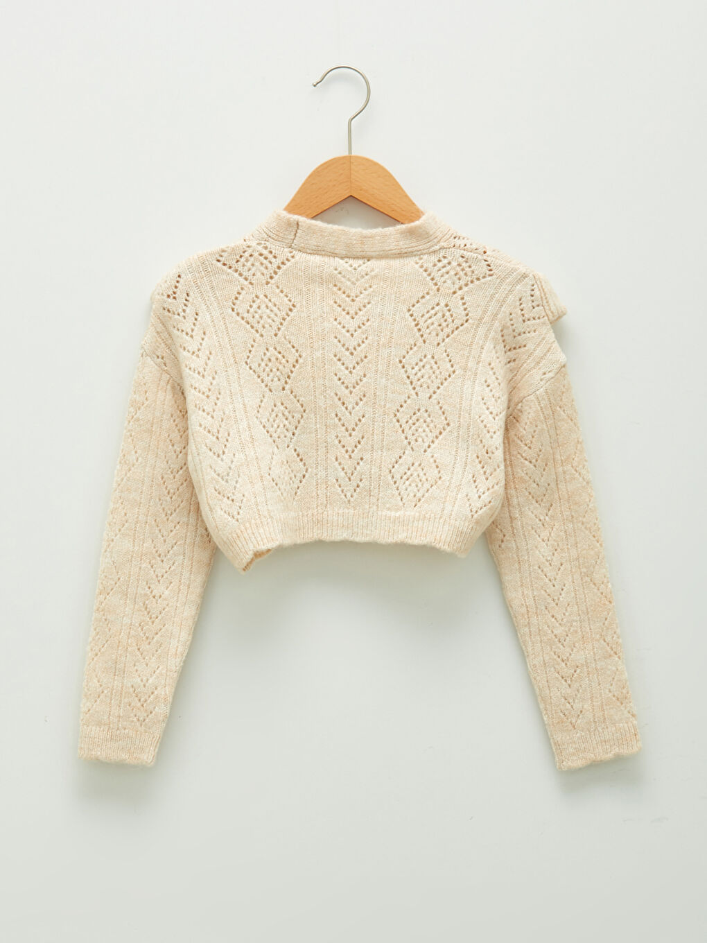 Cardigan Fille En Tricot À Manches Longues Et Motif Ton Sur Ton À Col En V-1