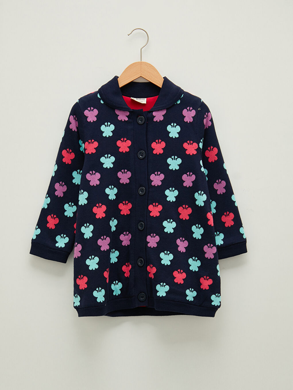 Lacivert Gömlek Yaka Desenli Uzun Kollu Kız Çocuk Triko Hırka