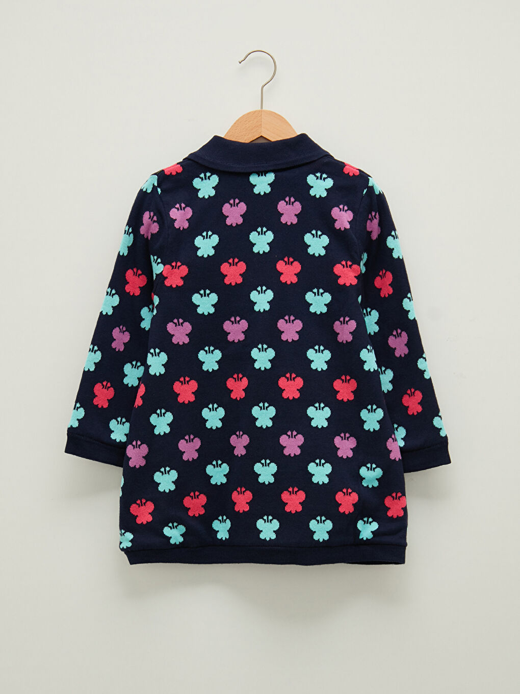 Lacivert Gömlek Yaka Desenli Uzun Kollu Kız Çocuk Triko Hırka-1