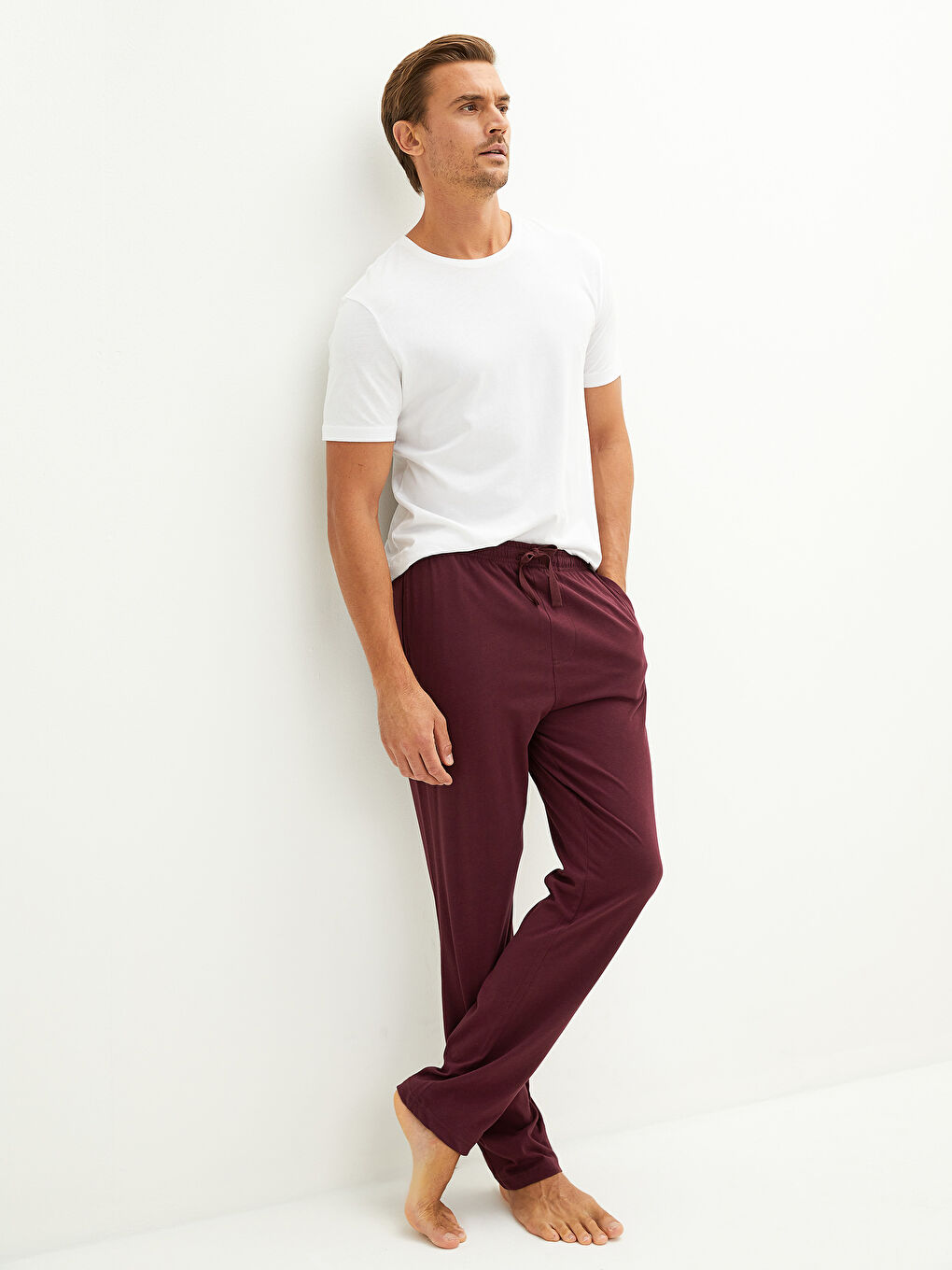 Bordo Standart Kalıp Erkek Pijama Alt