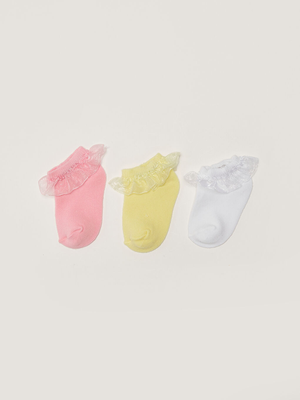 Tül Detaylı Kız Bebek Patik Çorap 3'lü-1