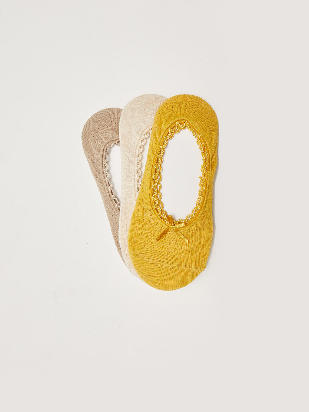 Fiyonk ve Nakış Detaylı Pamuklu Kadın Babet Çorap 3'lü Paket