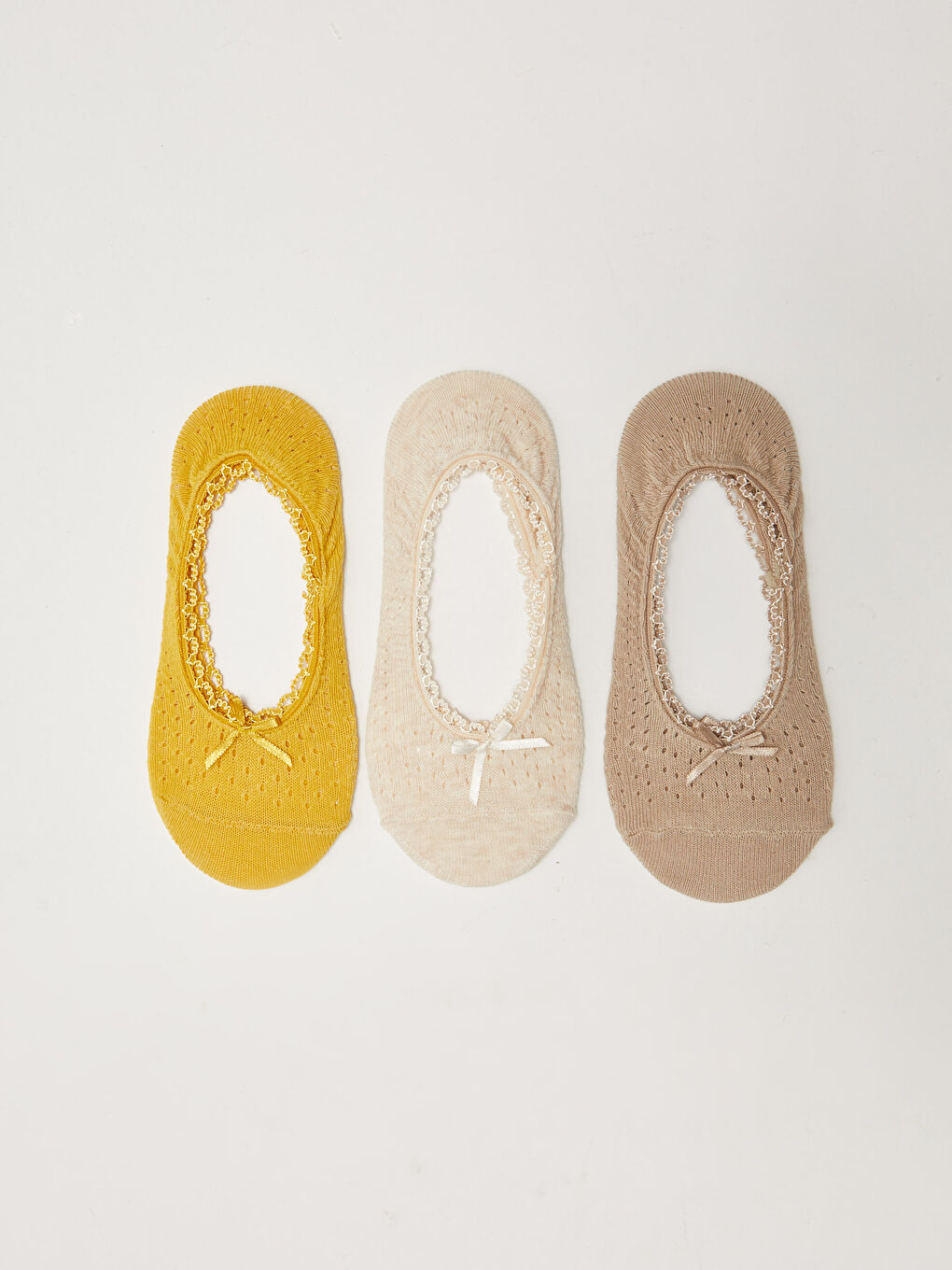 Fiyonk ve Nakış Detaylı Pamuklu Kadın Babet Çorap 3'lü Paket-1