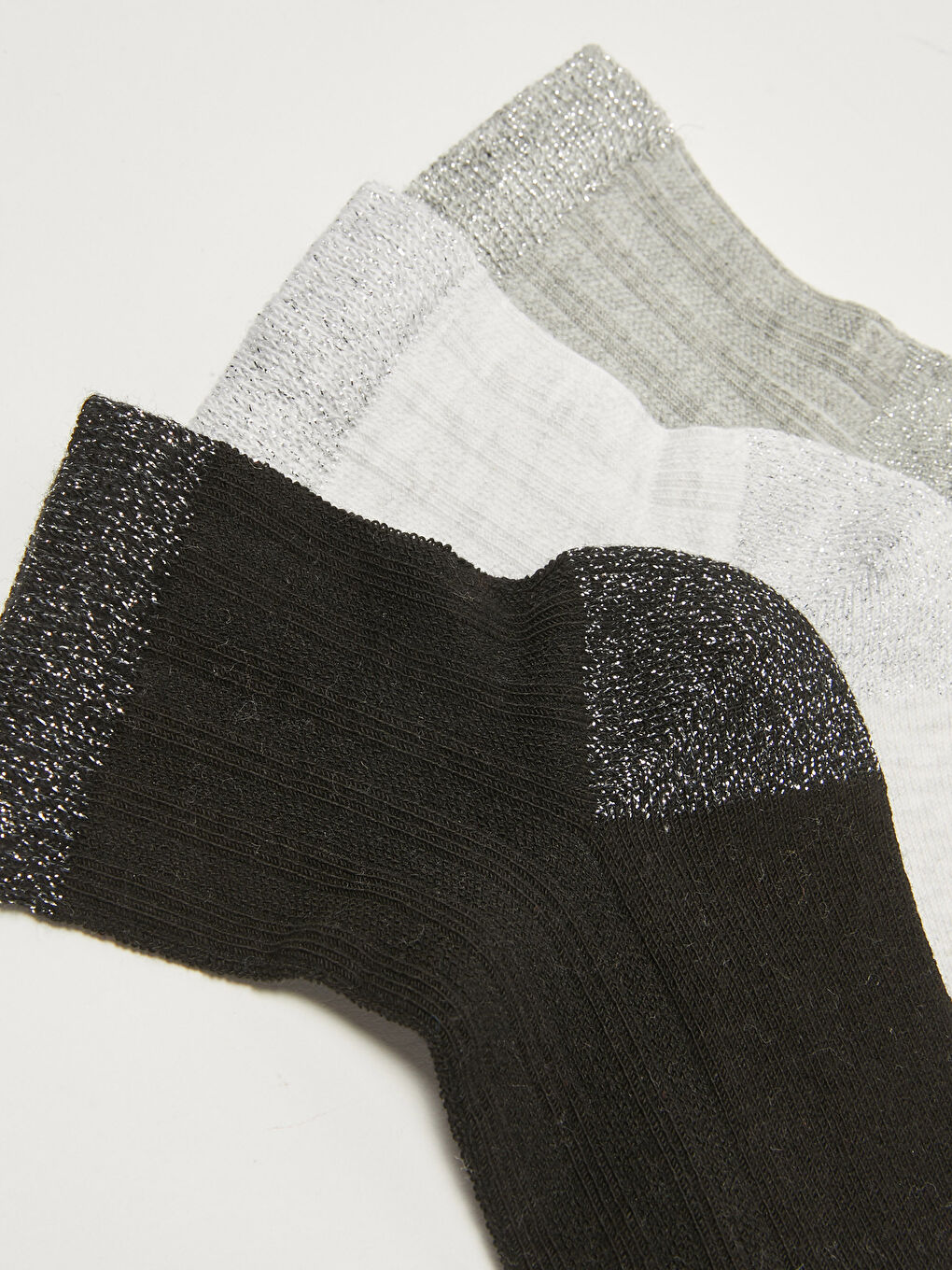 Siyah Sim Detaylı Pamuklu Kadın Soket Çorap 3'lü Paket-2