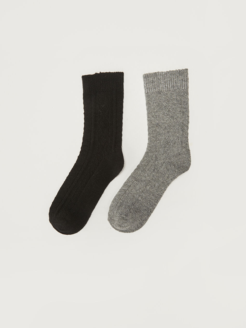 Gri Kendinden Desenli Kadın Soket Çorap 2'li-1