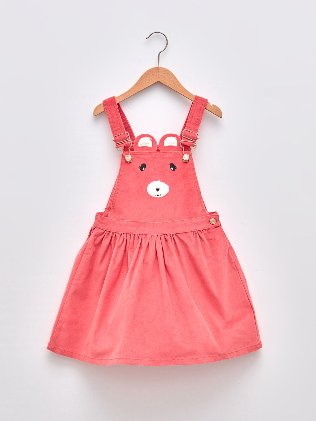 LCW Kids Square Neck Embroidered Strappy Velvet Girl Bib and Brace Dress -W14749Z4-GHJ