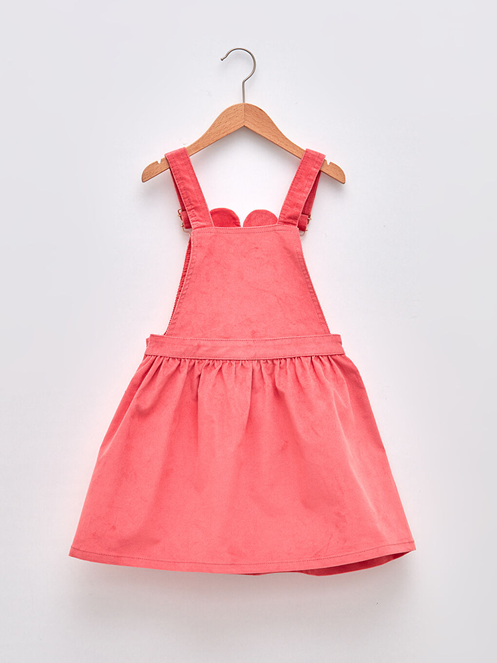 LCW Kids Square Neck Embroidered Strappy Velvet Girl Bib and Brace Dress -W14749Z4-GHJ