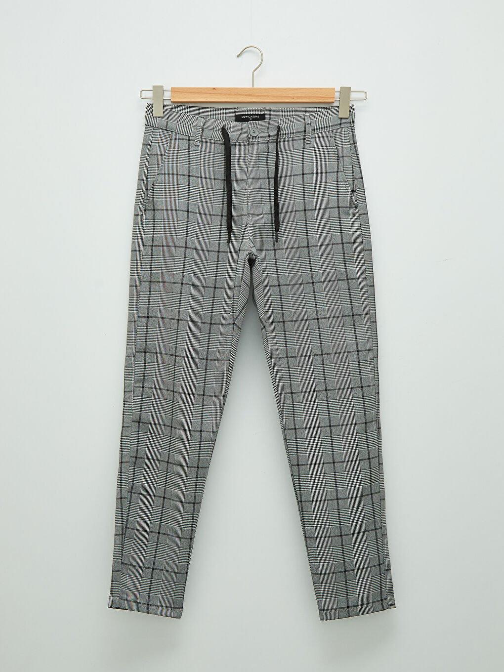 Beyaz Slim Fit Ekose Erkek Pantolon-5