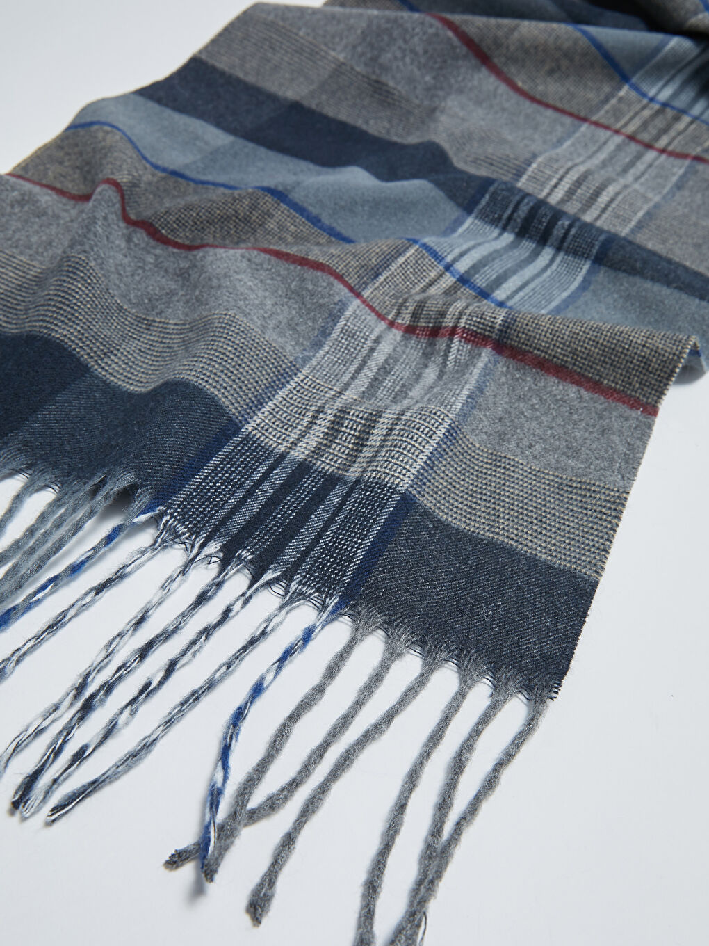 Tassel Detailed Plaid Men's Scarf-4
