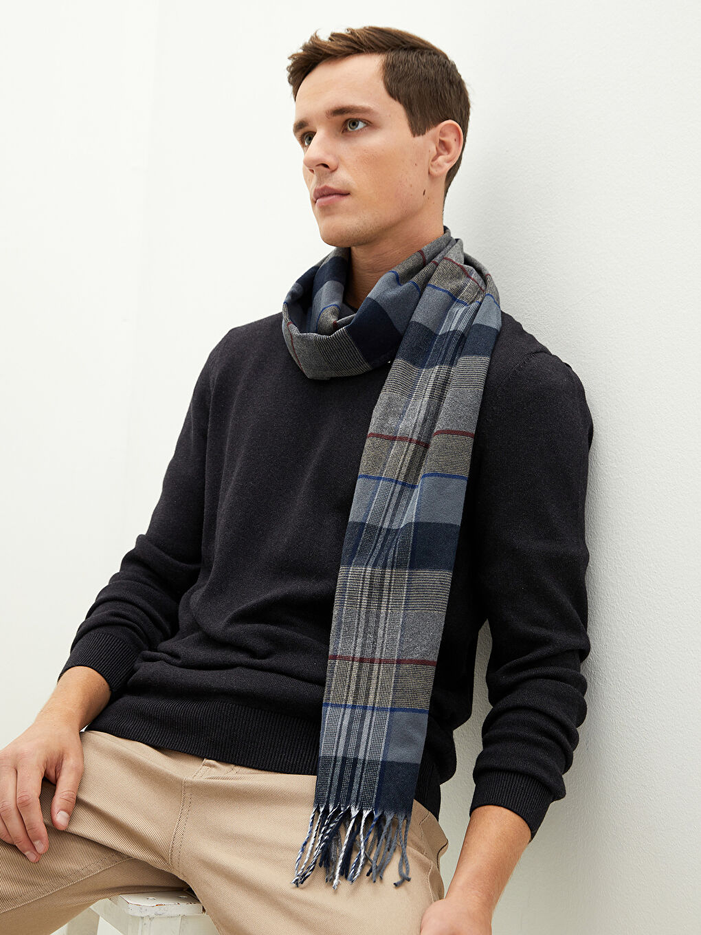 Tassel Detailed Plaid Men's Scarf