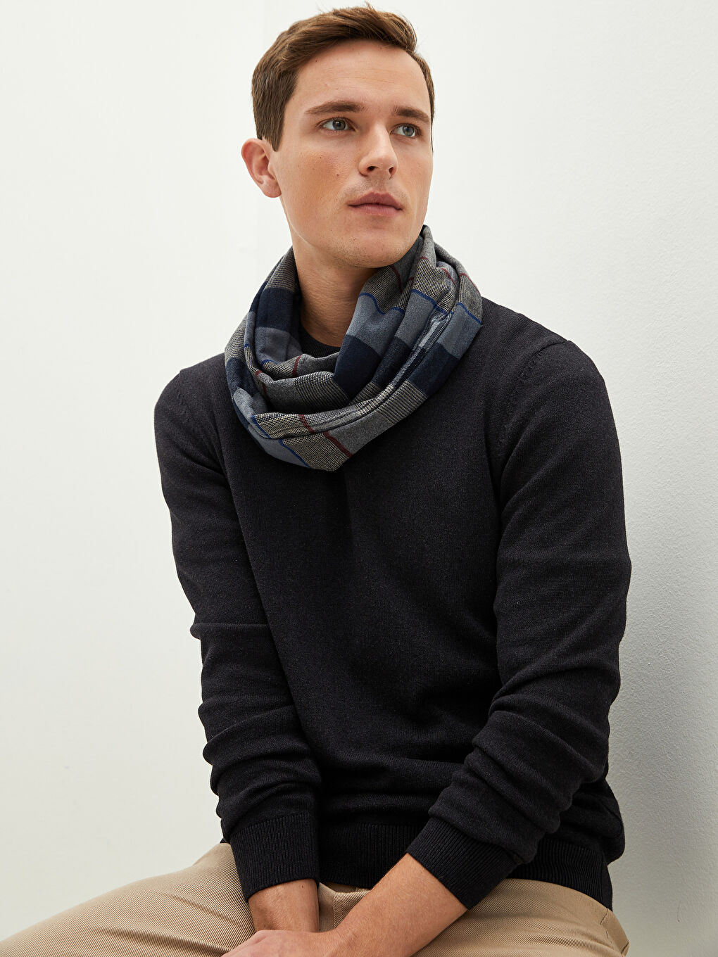 Tassel Detailed Plaid Men's Scarf-1