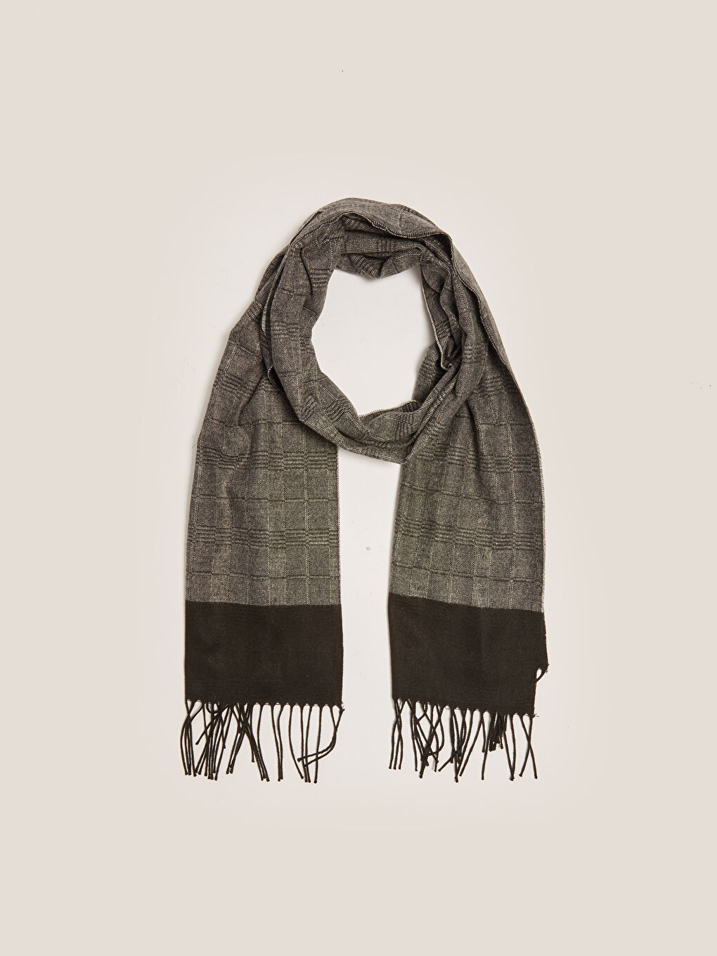 Tassel Detailed Crow's Foot Patterned Men's Scarf-3