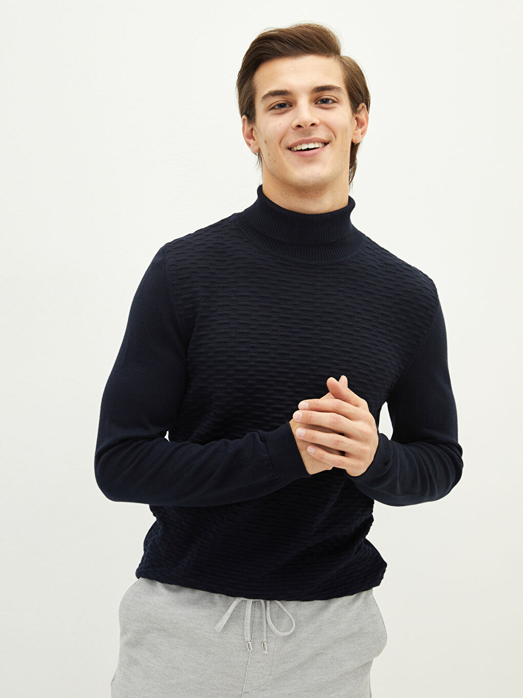 Lacivert Balıkçı Yaka Uzun Kollu İnce Triko Erkek Kazak