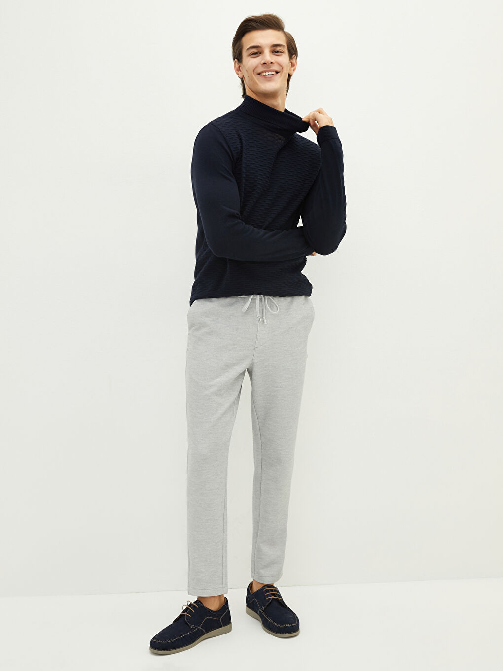 Lacivert Balıkçı Yaka Uzun Kollu İnce Triko Erkek Kazak-2