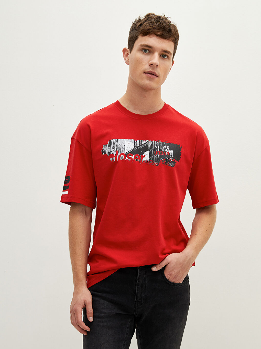 T-shirt pour hommes en coton peigné imprimé à manches courtes et col rond-2