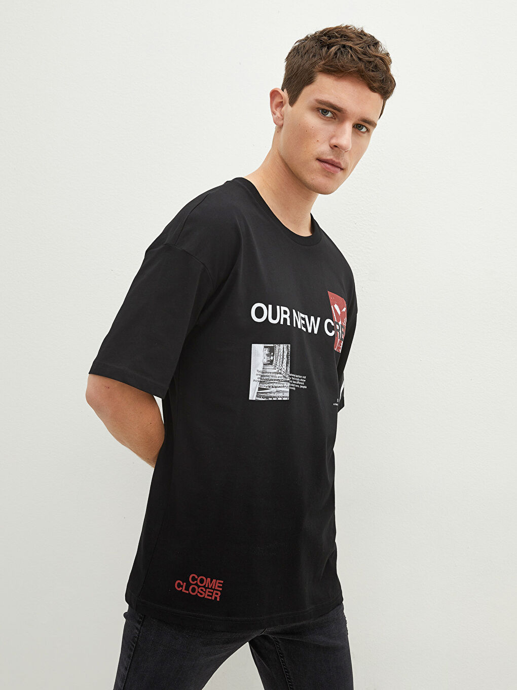 T-shirt pour hommes en coton peigné imprimé à manches courtes et col rond-1