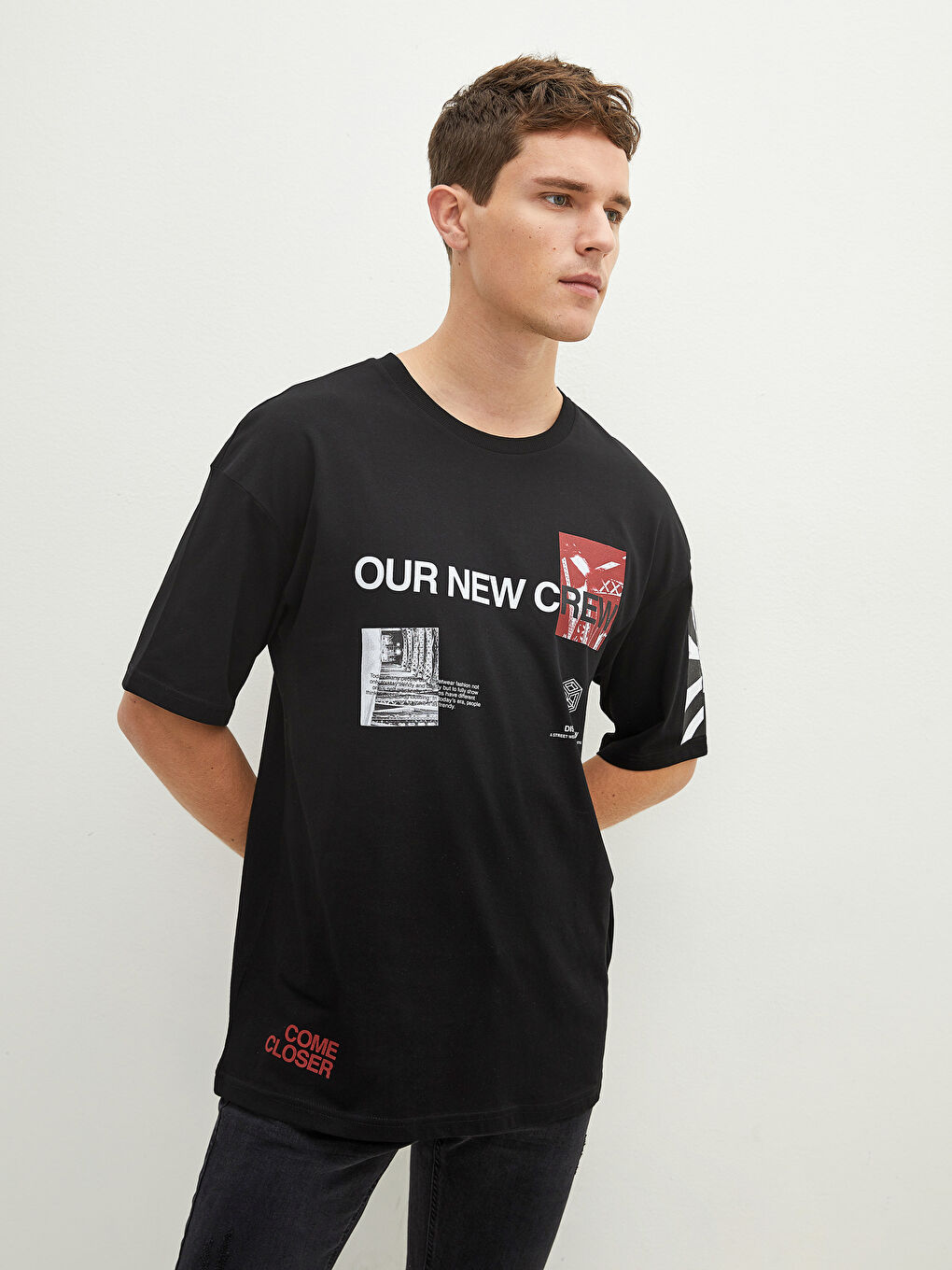 T-shirt pour hommes en coton peigné imprimé à manches courtes et col rond-2