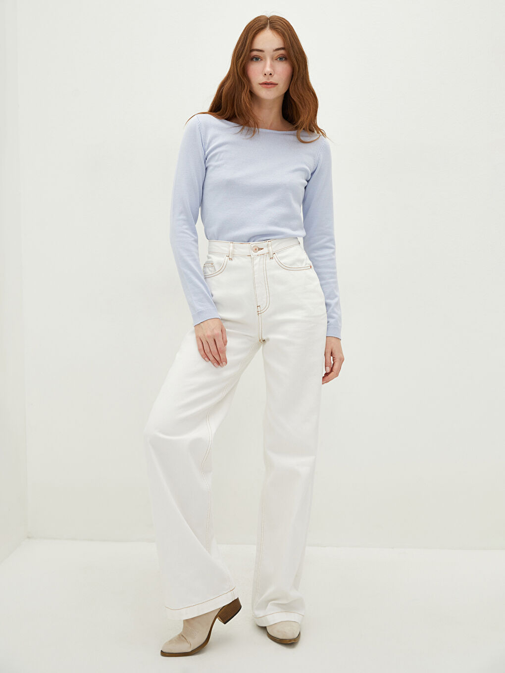 LCWAIKIKI Basic Slash Neck Plain Long Sleeve Women's Knitwear Sweater -W14947Z8-G2B