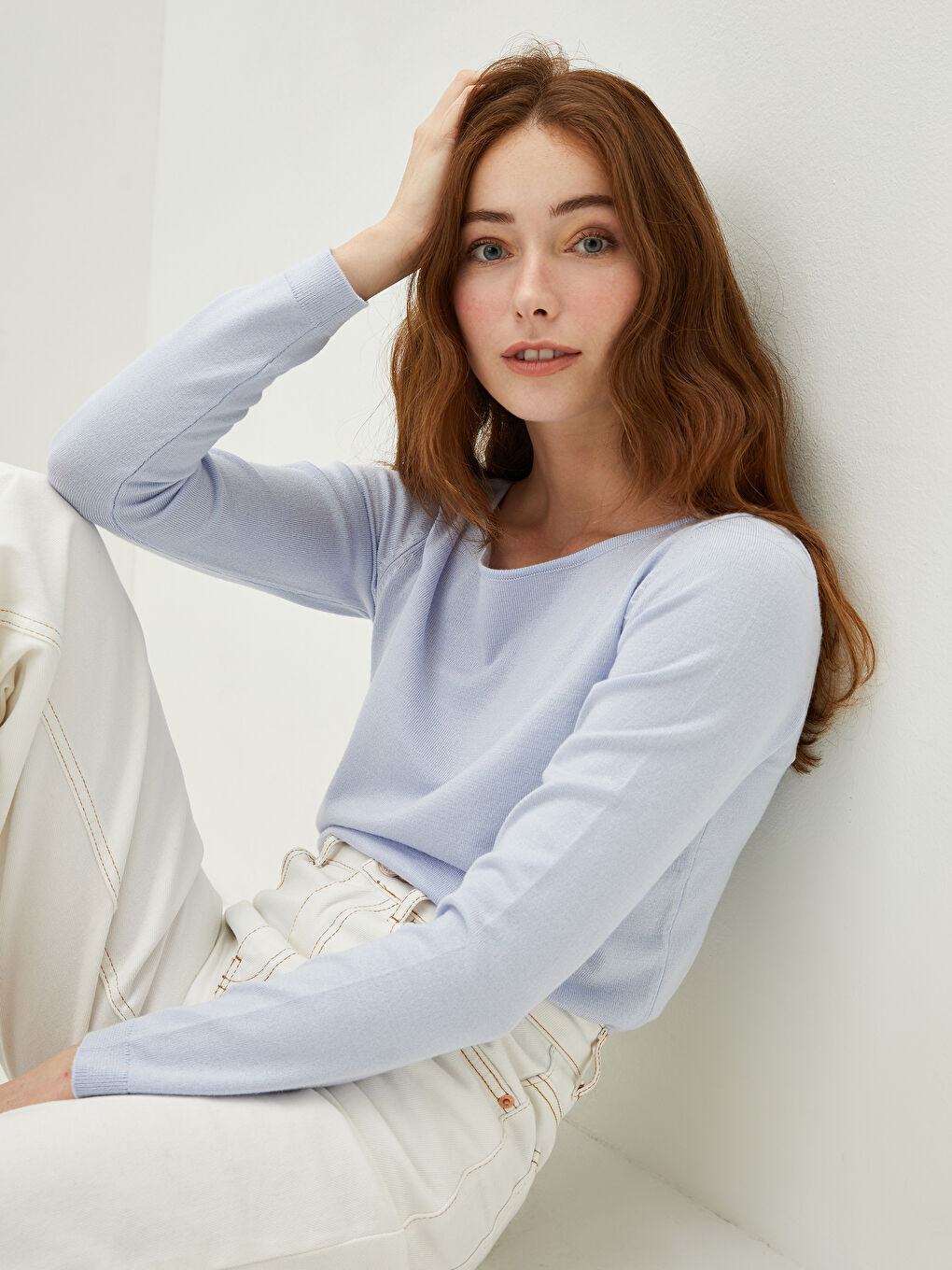 LCWAIKIKI Basic Slash Neck Plain Long Sleeve Women's Knitwear Sweater -W14947Z8-G2B