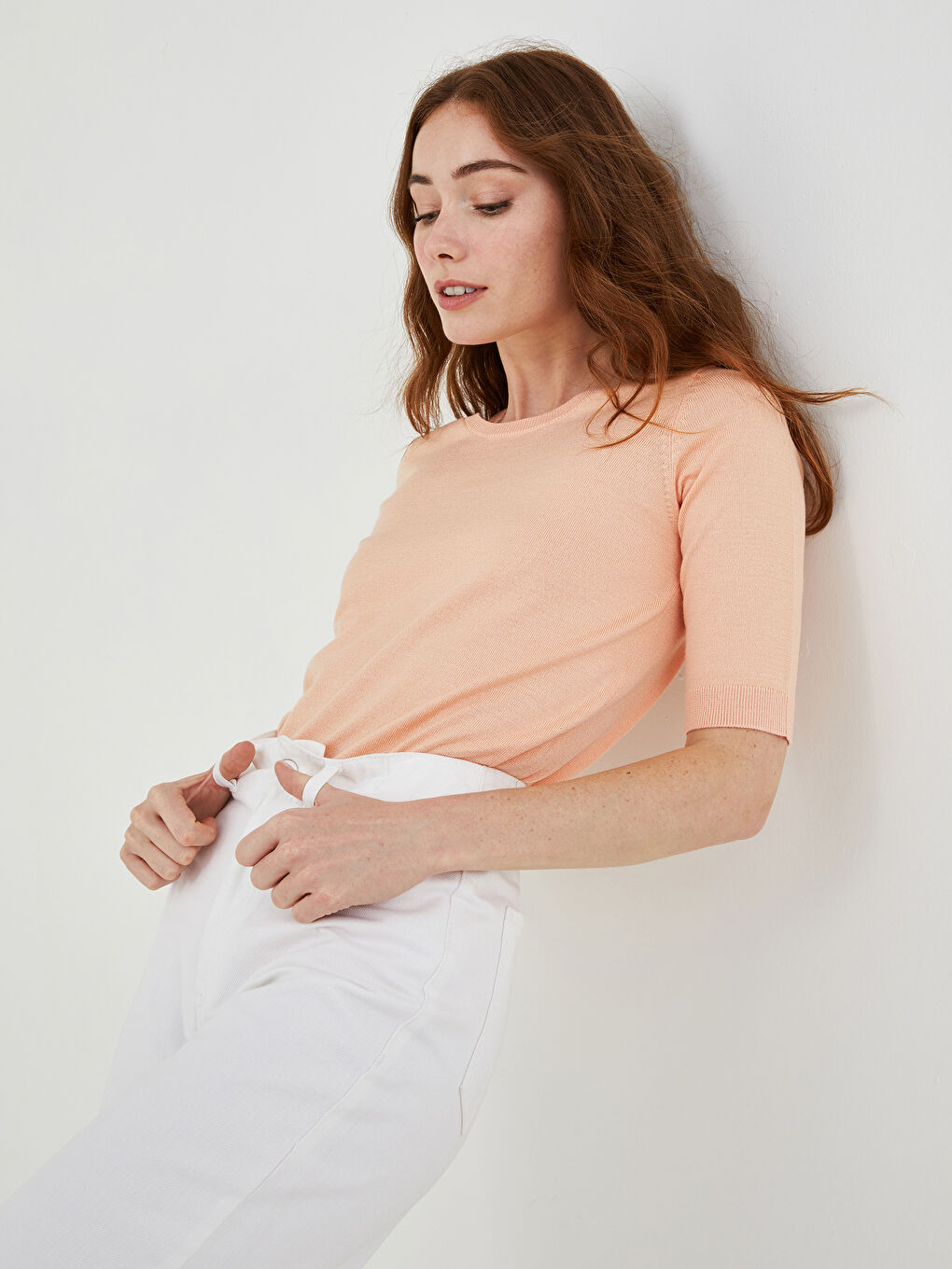 LCWAIKIKI Basic Crew Neck Plain Short Sleeve Women's Knitwear Sweater -W14949Z8-G0E